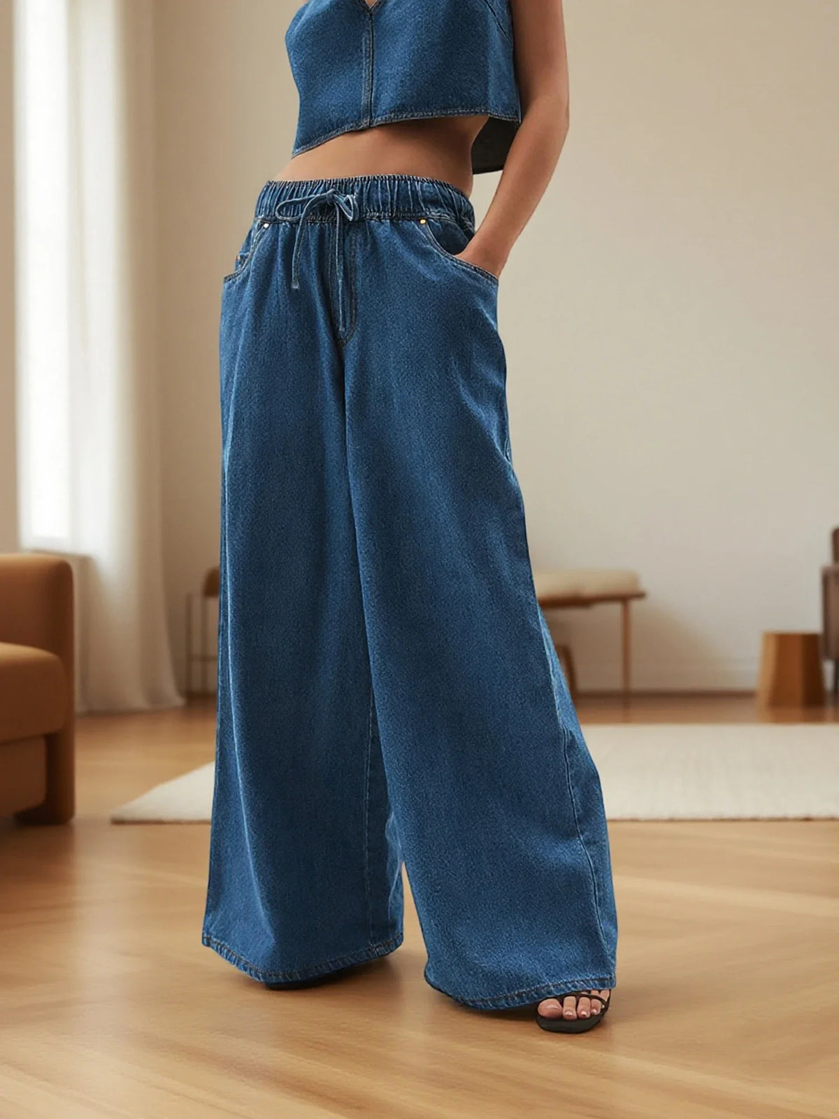 Lavisa - Monaco Drawstring Wide Leg Denim Jeans