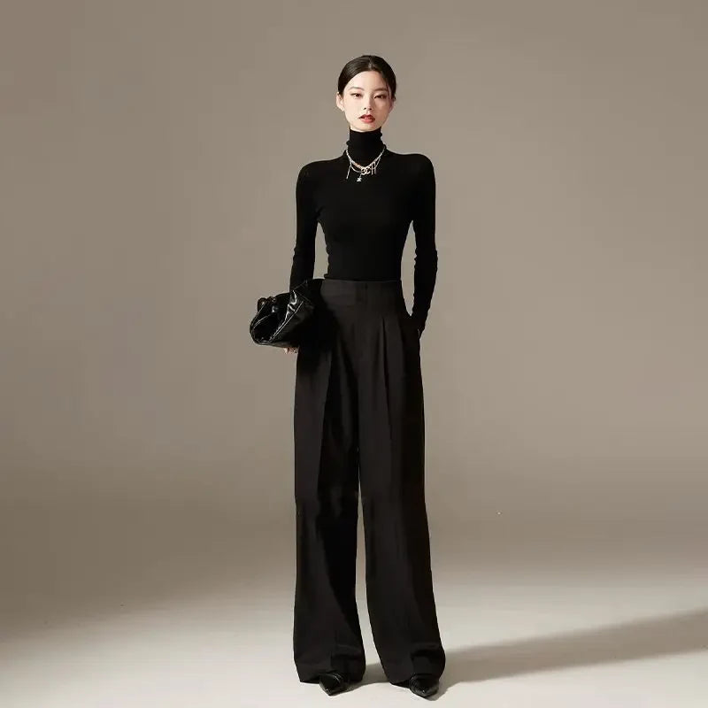 Lavisa - High Waisted Cotton Draped Wide Leg Pants