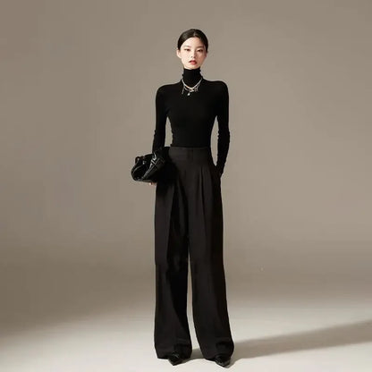 Lavisa - High Waisted Cotton Draped Wide Leg Pants