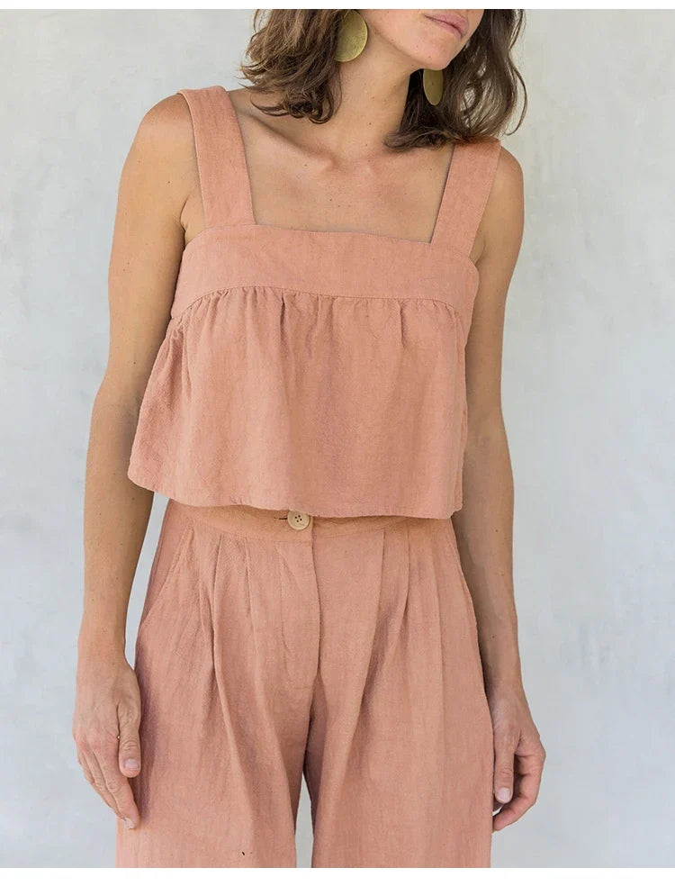 Lavisa - Pleated Linen Culotte Pants