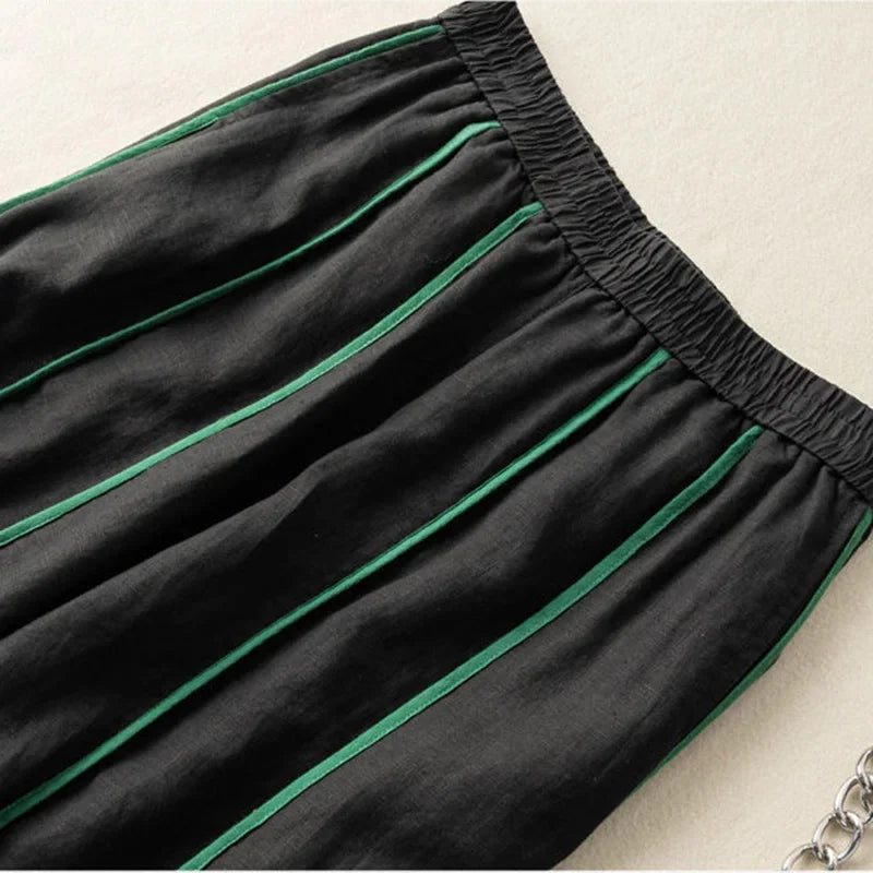 Lavisa - Green Stripe Linen Wide Leg Pants
