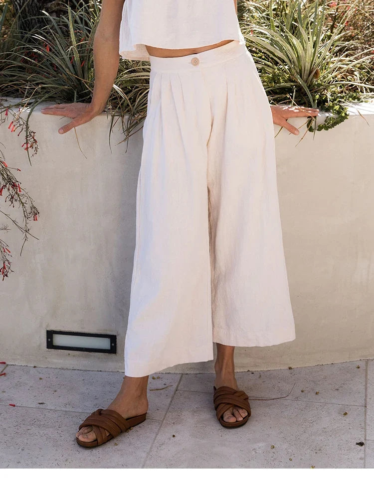 Lavisa - Pleated Linen Culotte Pants