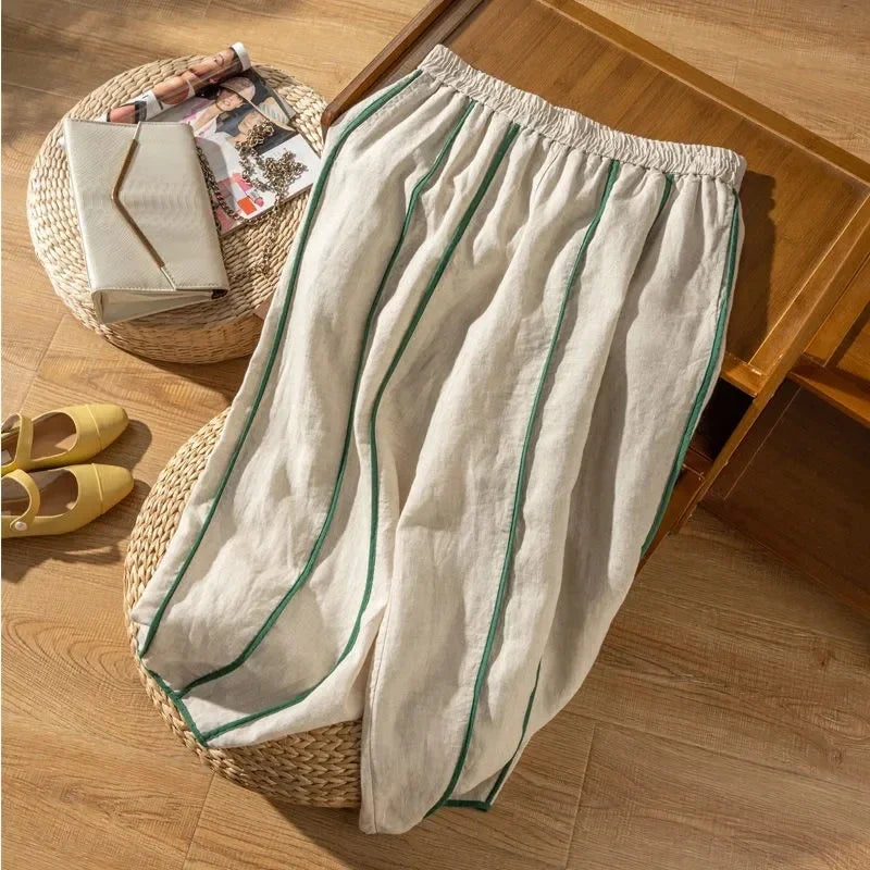 Lavisa - Green Stripe Linen Wide Leg Pants