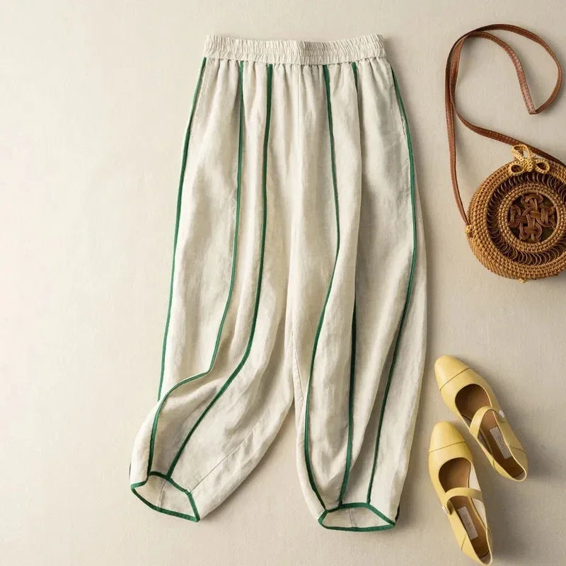 Lavisa - Green Stripe Linen Wide Leg Pants