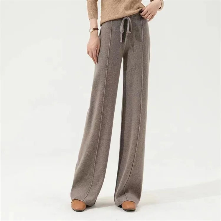 Lavisa - Drawstring High Waist Merino Wool Relaxed Trousers