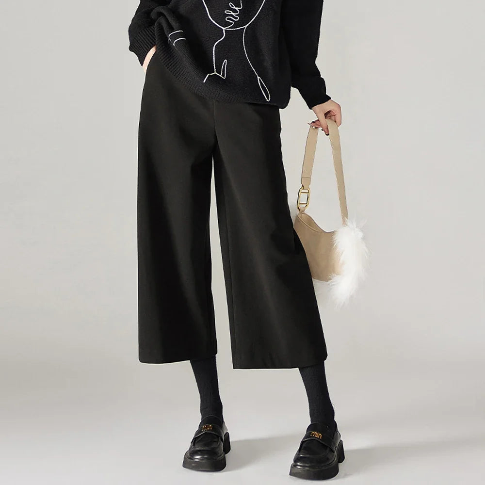 Lavisa - High-Waisted Woolen Wide-Leg Pants