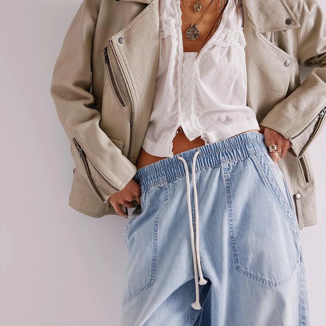 Lavisa - Relaxed Drawstring Denim Crop Jeans