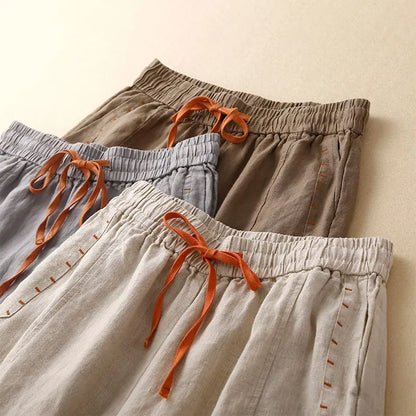 Lavisa - Drawstring Wide Leg Linen Blend Pants