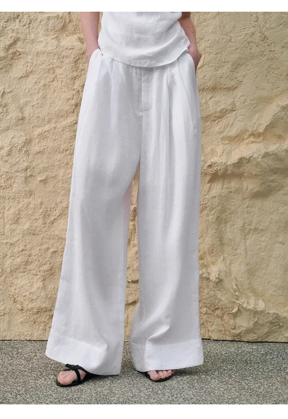 Lavisa - High Waisted Pleated Wide Leg Linen Pants