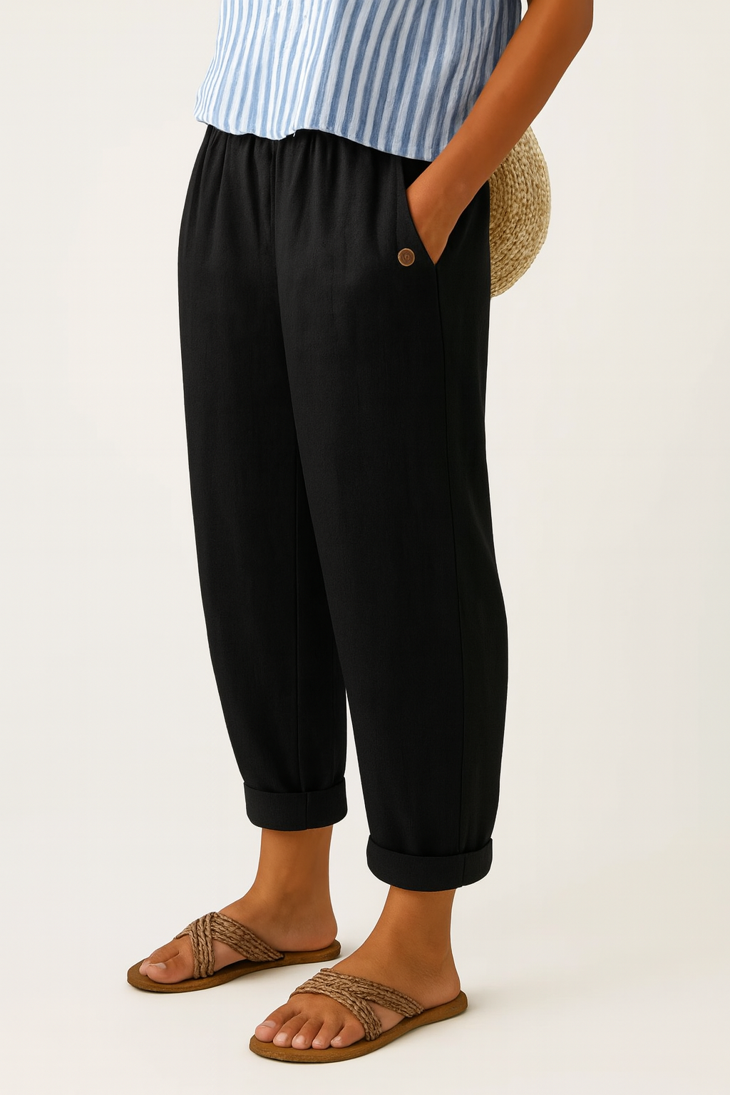 Lavisa - Women's High-Waisted Relaxed Trousers with Pockets