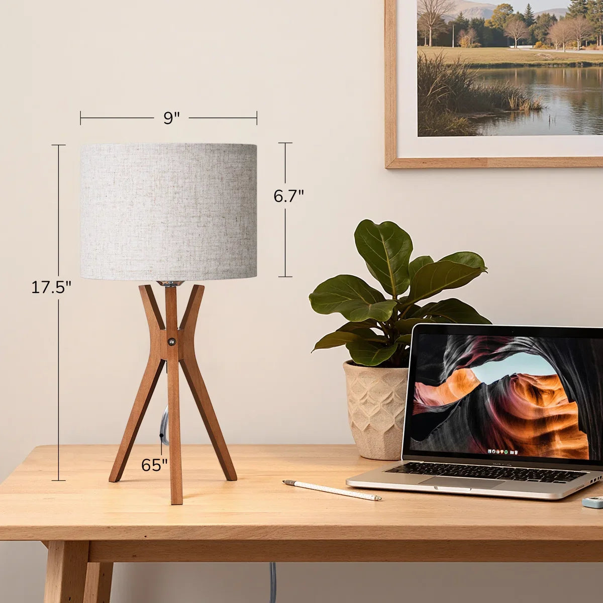 Lavisa - Mid-Century Solid Wood Tripod Table Lamps Set of Two