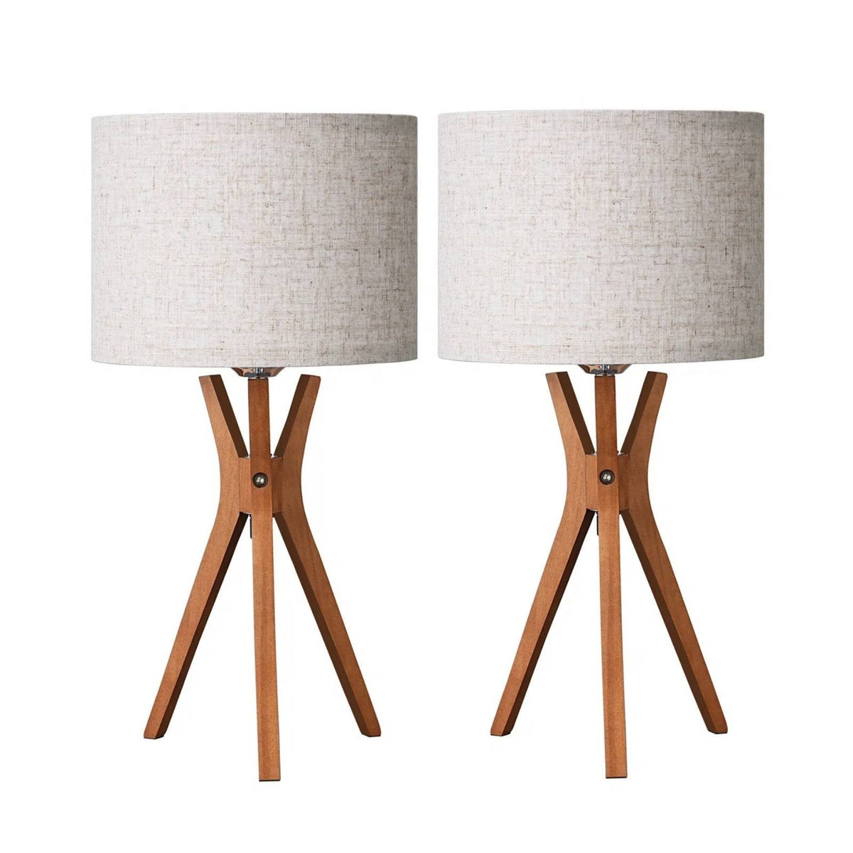 Lavisa - Mid-Century Solid Wood Tripod Table Lamps Set of Two