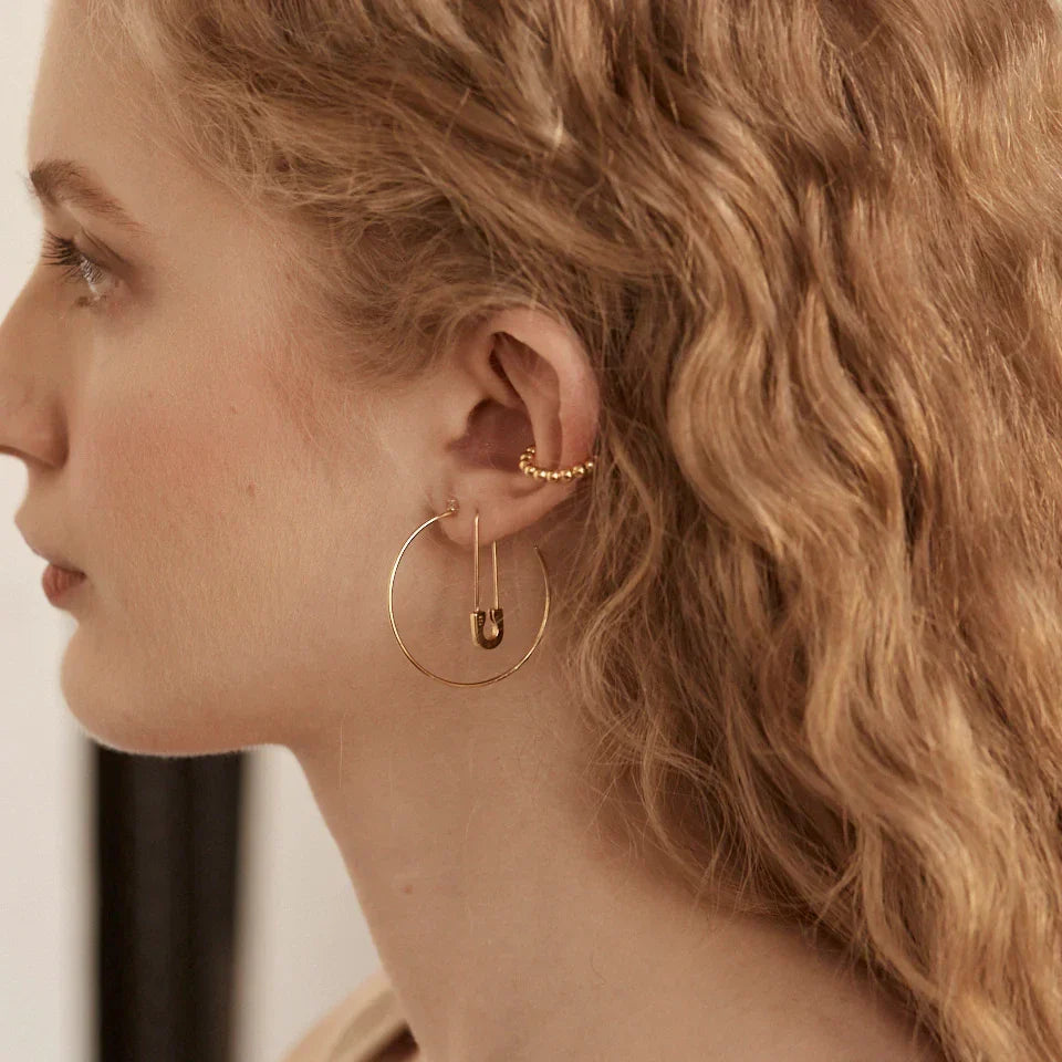 Lavisa - Utilitarian Chic Safety Pin Threader Earrings - Detail & Styling View
