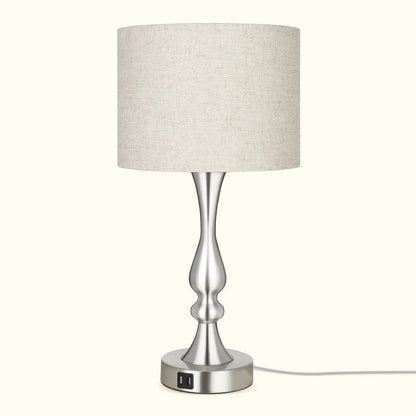 Lavisa - Modern Silver Touch-Control Table Lamp with Dual USB Ports