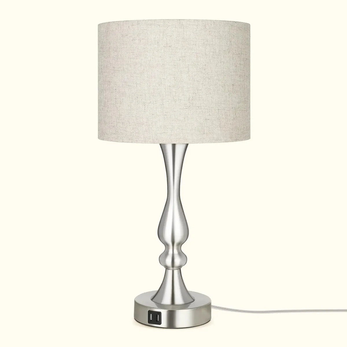 Lavisa - Modern Silver Touch-Control Table Lamp with Dual USB Ports