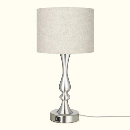 Lavisa - Modern Silver Touch-Control Table Lamp with Dual USB Ports