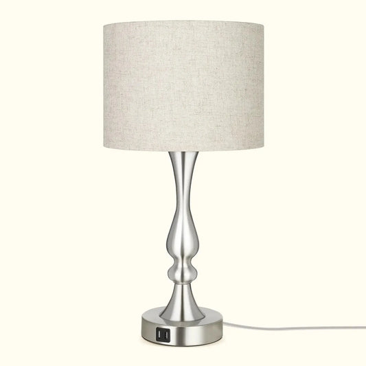 Lavisa - Modern Silver Touch-Control Table Lamp with Dual USB Ports