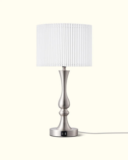 Lavisa - Modern Silver Touch-Control Table Lamp with Dual USB Ports