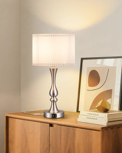 Lavisa - Modern Silver Touch-Control Table Lamp with Dual USB Ports