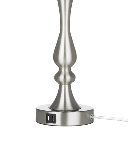 Lavisa - Modern Silver Touch-Control Table Lamp with Dual USB Ports