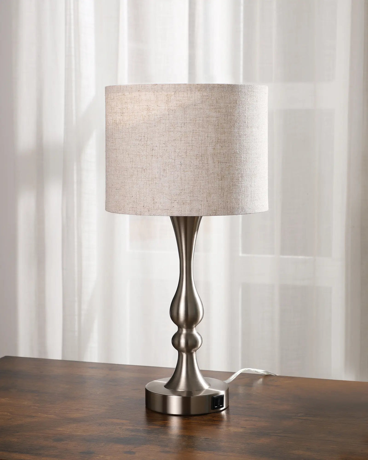 Lavisa - Modern Silver Touch-Control Table Lamp with Dual USB Ports