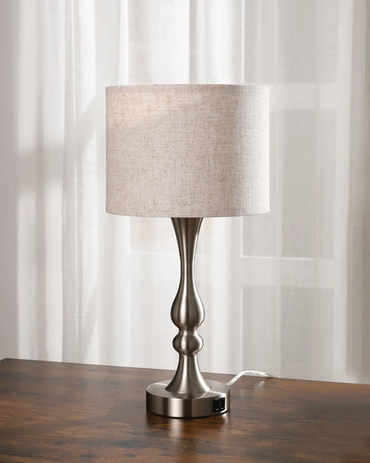 Lavisa - Modern Silver Touch-Control Table Lamp with Dual USB Ports