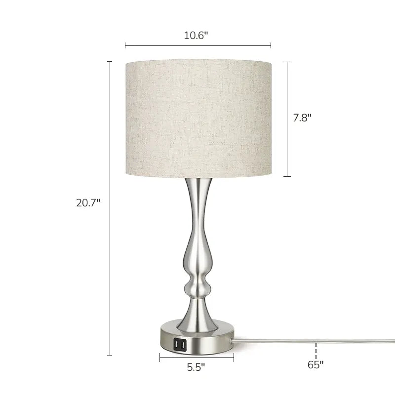 Lavisa - Modern Silver Touch-Control Table Lamp with Dual USB Ports