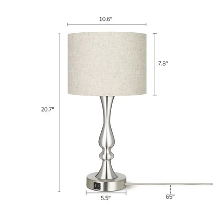 Lavisa - Modern Silver Touch-Control Table Lamp with Dual USB Ports