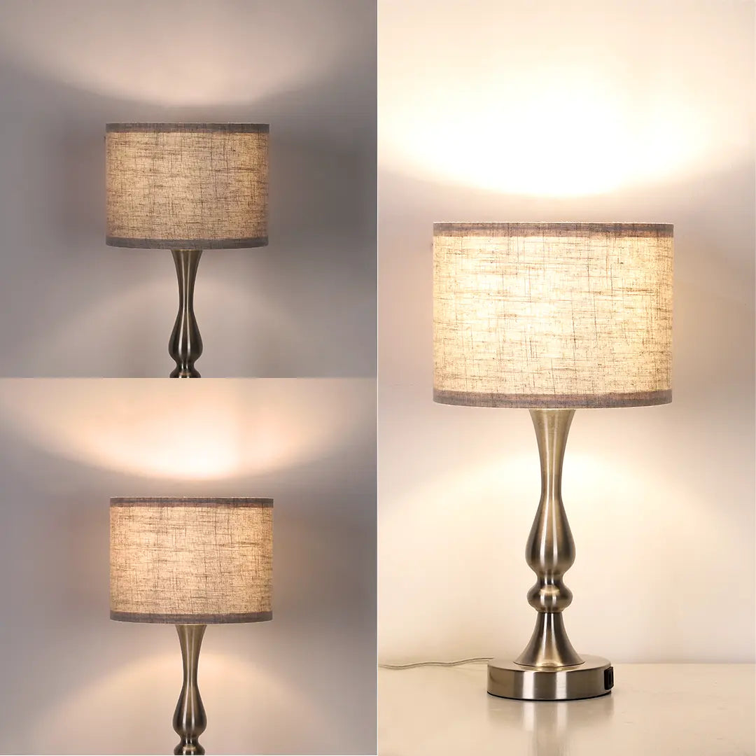 Lavisa - Modern Silver Touch-Control Table Lamp with Dual USB Ports