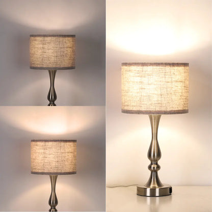 Lavisa - Modern Silver Touch-Control Table Lamp with Dual USB Ports