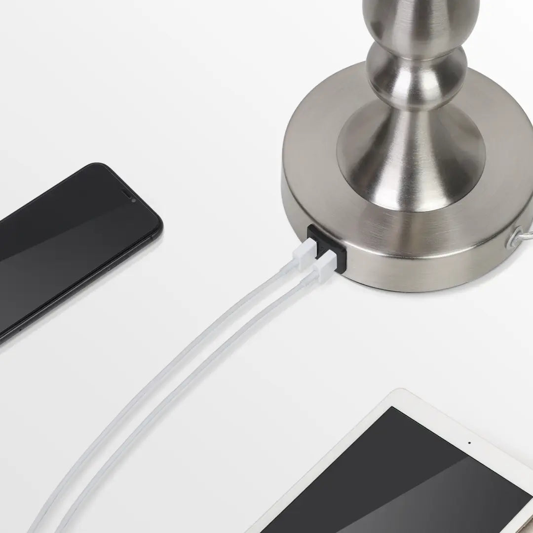 Lavisa - Modern Silver Touch-Control Table Lamp with Dual USB Ports