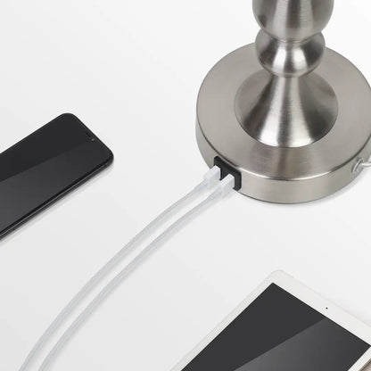 Lavisa - Modern Silver Touch-Control Table Lamp with Dual USB Ports