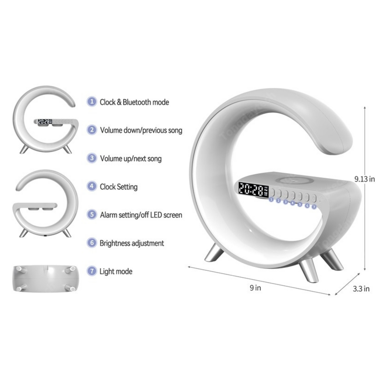 Lavisa smart RGB ambient sound machine and wireless charger lamp on a nightstand (View 8)
