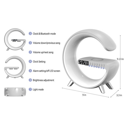 Lavisa smart RGB ambient sound machine and wireless charger lamp on a nightstand (View 8)