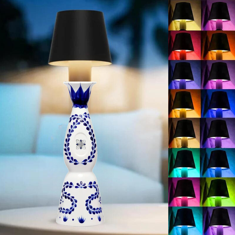 Lavisa rechargeable cordless LED bottle lamp mounted on a wine bottle