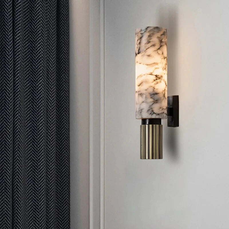 Lavisa Vertical Cylinder Wall Sconce made of real marble emitting a warm glow (View 4)