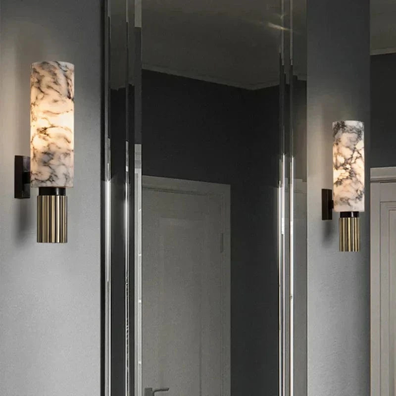 Lavisa Vertical Cylinder Wall Sconce made of real marble emitting a warm glow (View 5)