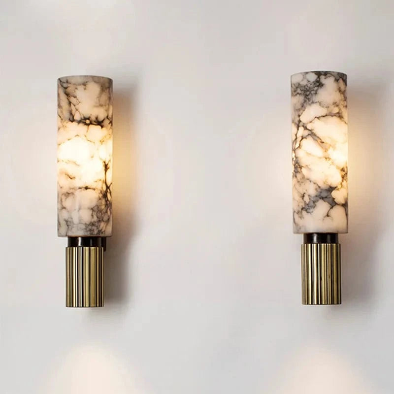 Lavisa Vertical Cylinder Wall Sconce made of real marble emitting a warm glow (View 6)
