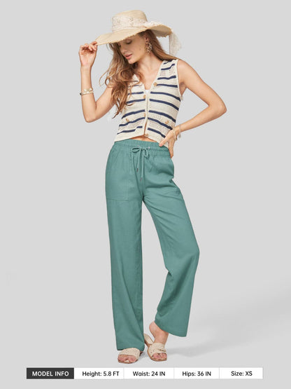 Lavisa - Women's Cotton Linen Wide Leg Drawstring Pants