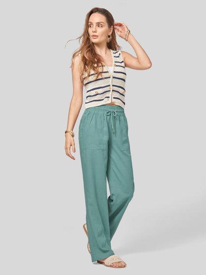 Lavisa - Women's Cotton Linen Wide Leg Drawstring Pants