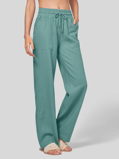 Lavisa - Women's Easy Fit Linen Wide Leg Drawstring Pants