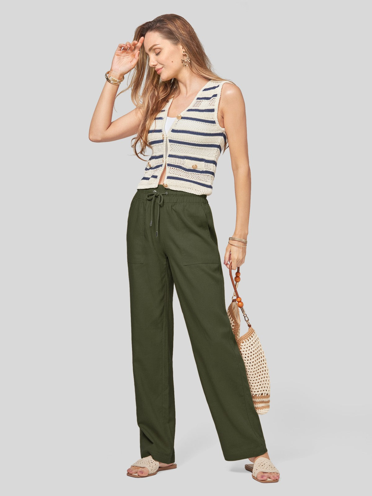 Lavisa - Women's Easy Fit Linen Wide Leg Drawstring Pants