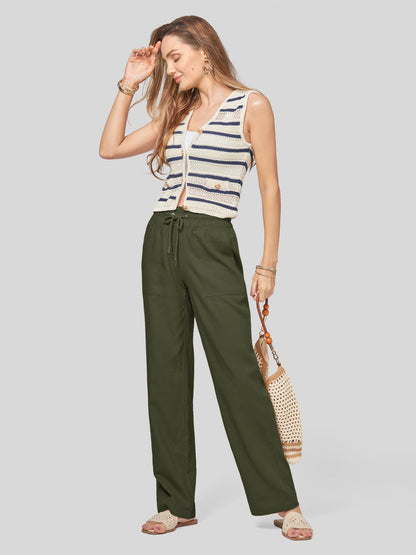 Lavisa - Women's Easy Fit Linen Wide Leg Drawstring Pants