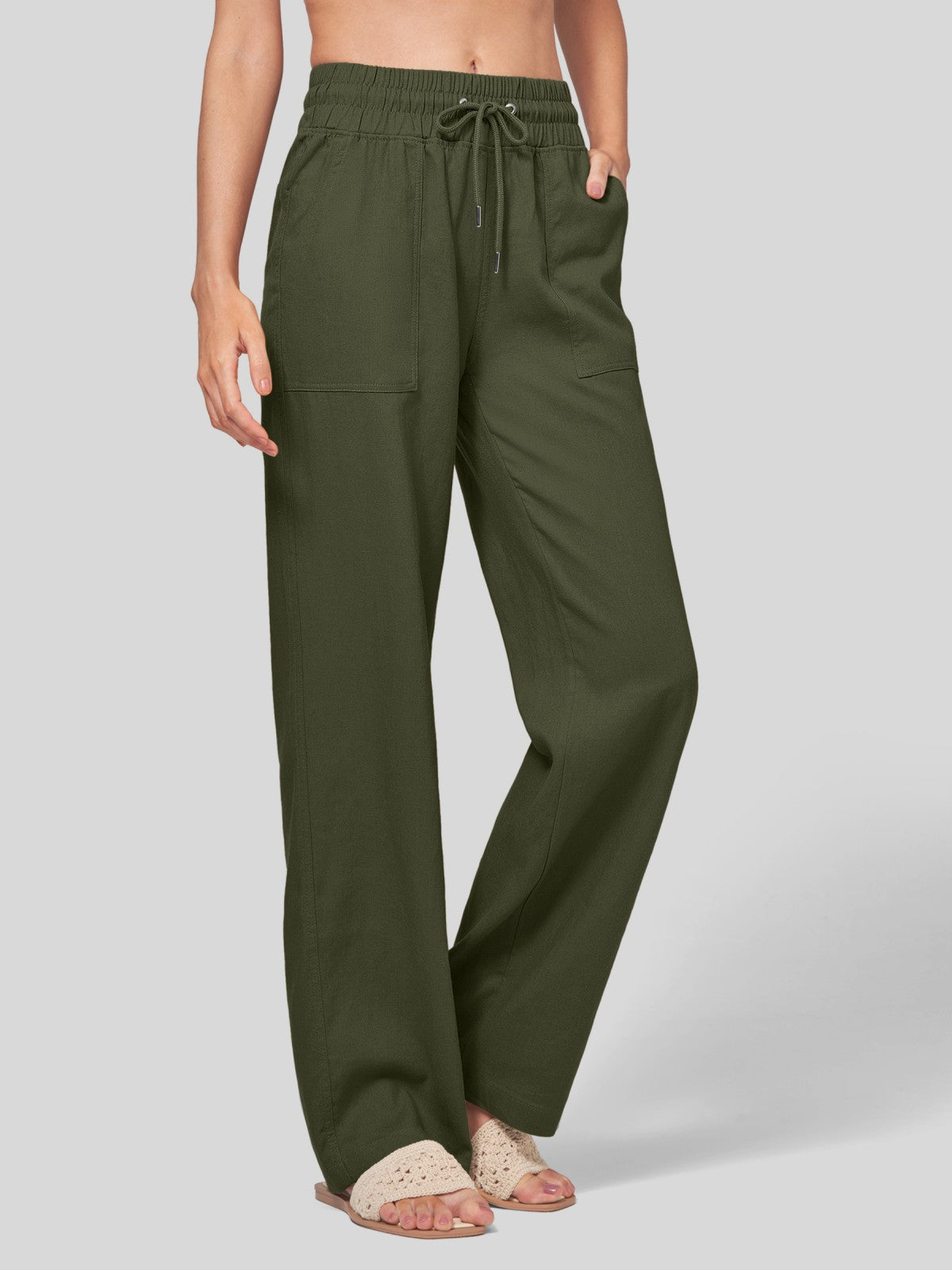 Lavisa - Women's Easy Fit Linen Wide Leg Drawstring Pants