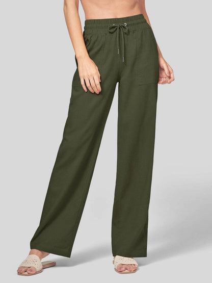 Lavisa - Women's Cotton Linen Wide Leg Drawstring Pants