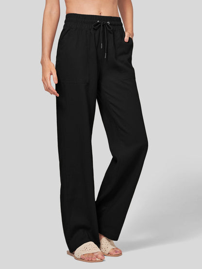 Lavisa - Women's Easy Fit Linen Wide Leg Drawstring Pants