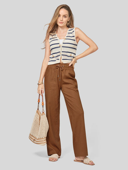 Lavisa - Women's Easy Fit Linen Wide Leg Drawstring Pants