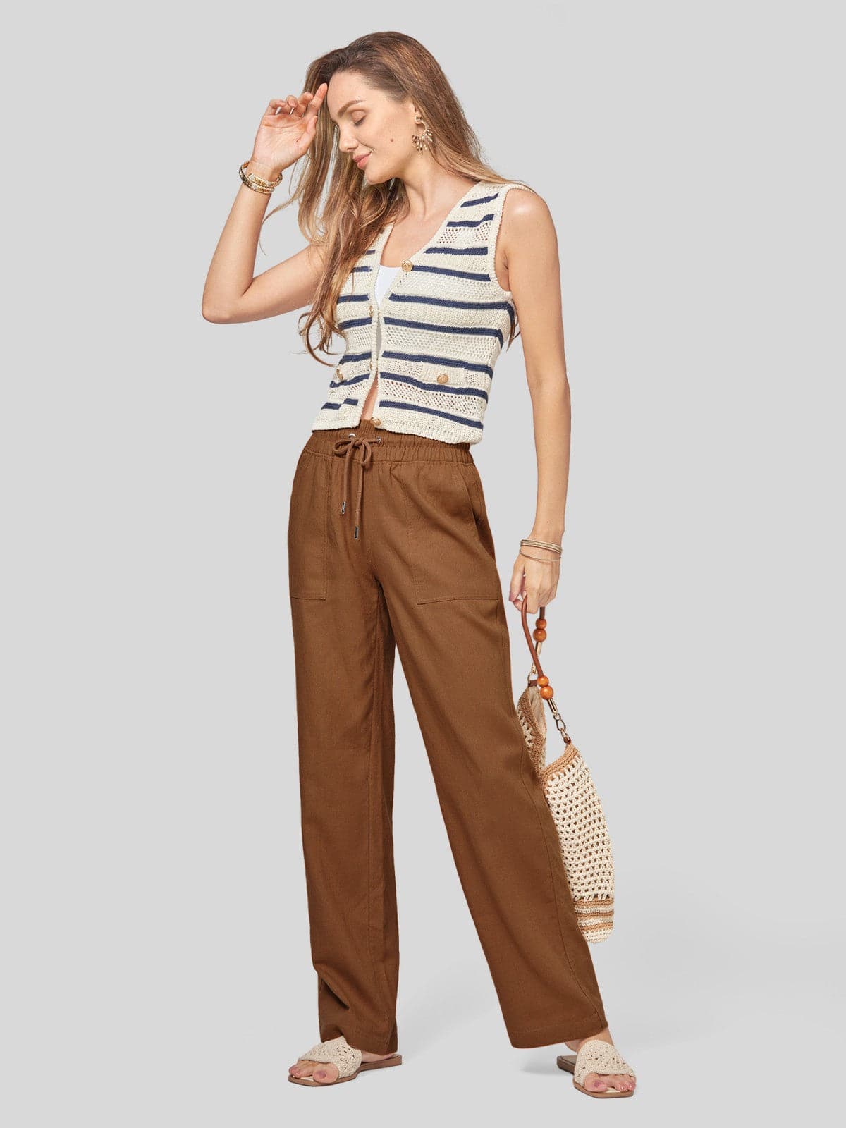 Lavisa - Women's Cotton Linen Wide Leg Drawstring Pants