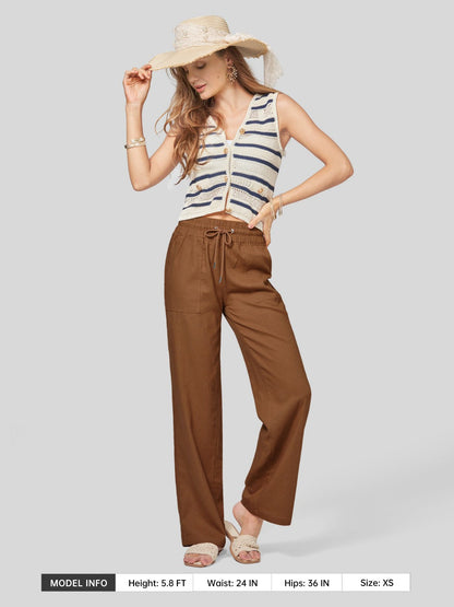 Lavisa - Women's Easy Fit Linen Wide Leg Drawstring Pants