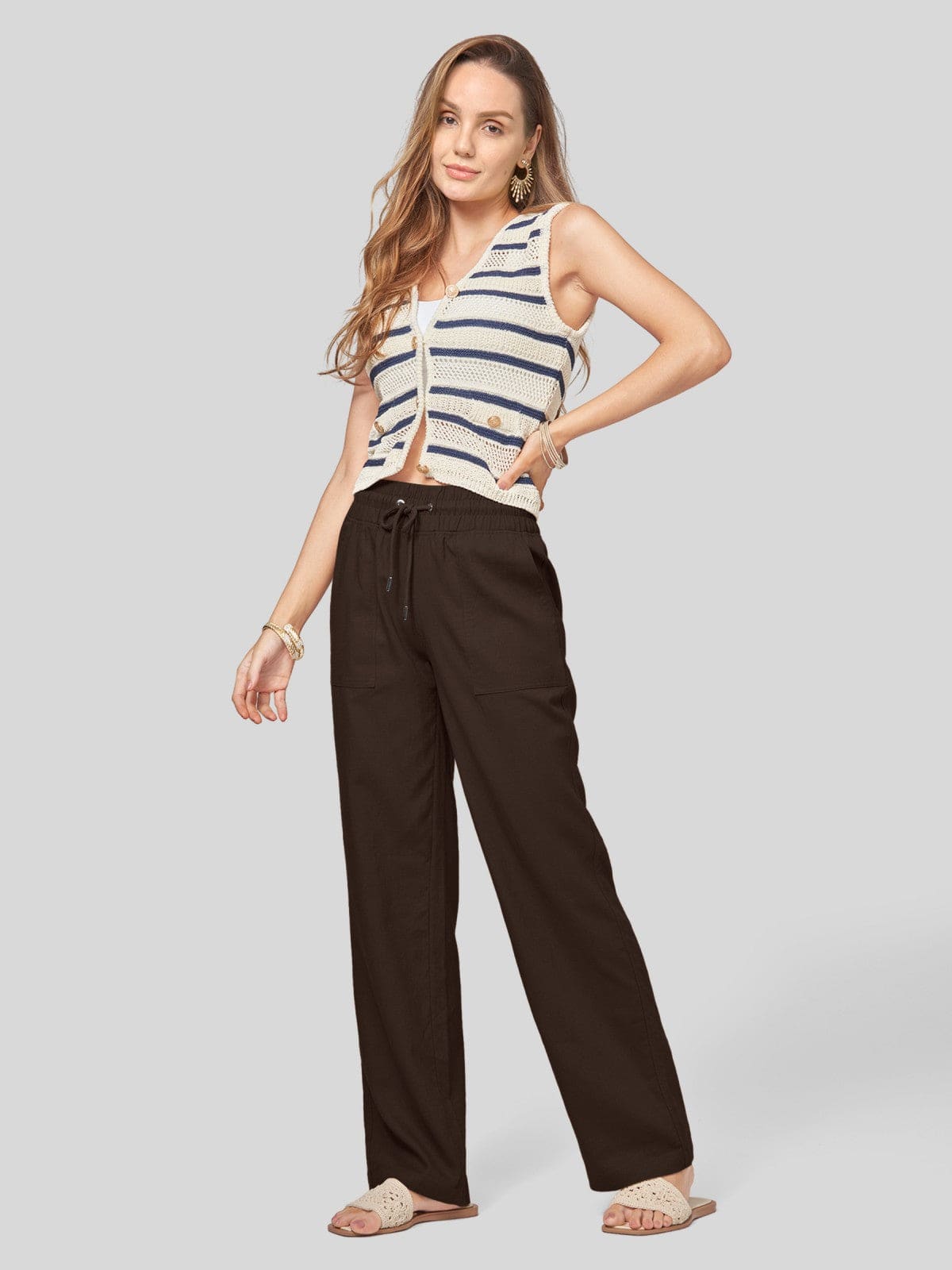 Lavisa - Women's Cotton Linen Wide Leg Drawstring Pants